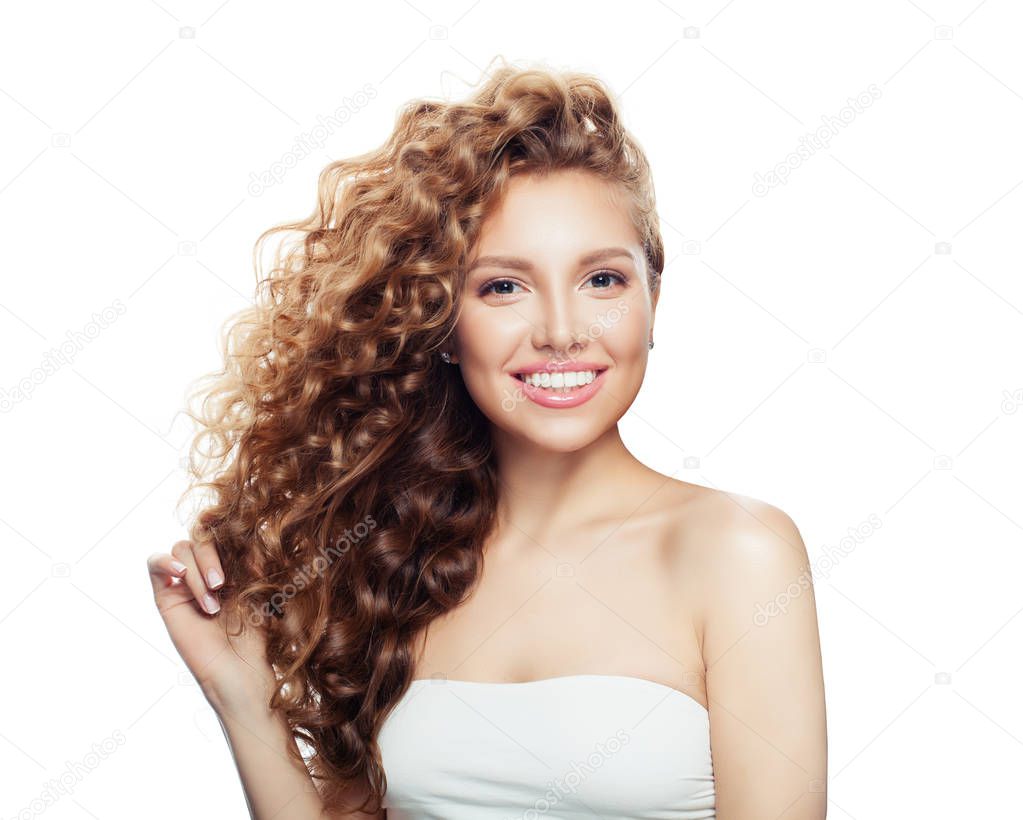 Happy woman with healthy hair isolated. Spa beauty, cosmetology and haircare concept 