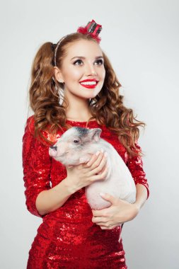 Mini domuz, moda portre tutan makyaj ile mükemmel kadını