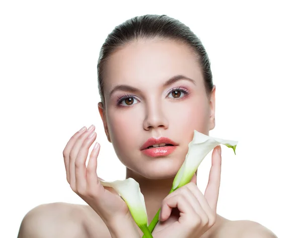 Spa Beauty Girl Showing Empty Copy Space Open Hand Isolated — Stock Photo, Image