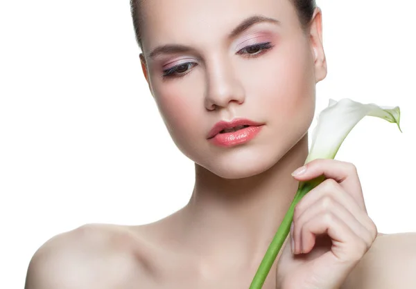 Spa Face Young Woman White Flower Isolated White Background — Stock Photo, Image