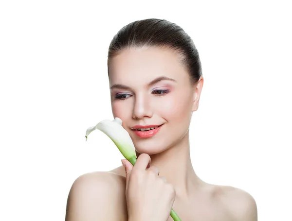 Cheerful Woman Spa Model Isolated White Background Cute Face Clear — Stock Photo, Image