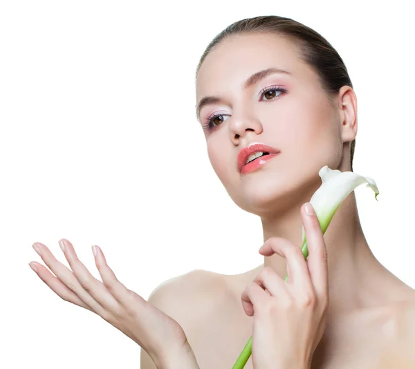 Spa Beauty Girl Showing Empty Copy Space Open Hand Isolated — Stock Photo, Image