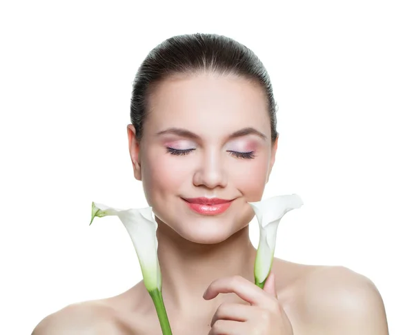 Spa Woman Flower Isolated White Background Facial Treatment Cosmetology Beauty — Stock Photo, Image