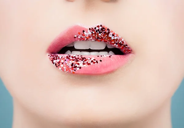 Belles Lèvres Femelles Gros Plan Bouche Féminine Parfaite Avec Maquillage — Photo