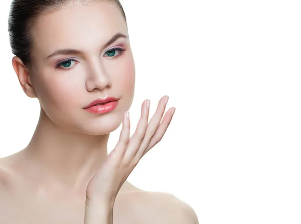 Jovem Mulher Bonita Isolado Fundo Branco Tratamento Facial Cosmetologia Beleza — Fotografia de Stock