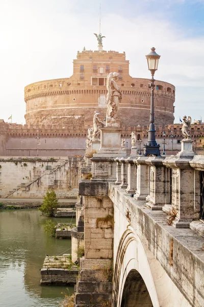 Řím Castel Saint Angel Most Přes Řeku Tiberu Orientační Bod — Stock fotografie
