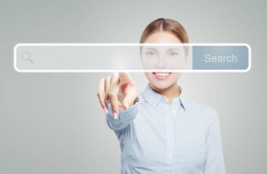 Kadın el işaret. Sanal web tarayıcısının boş adres çubuğu için işaret parmağı 