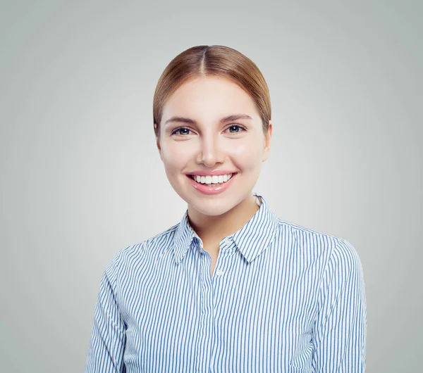 Ragazza Ridente Studente Donna Affari Persona Sfondo Bianco — Foto Stock