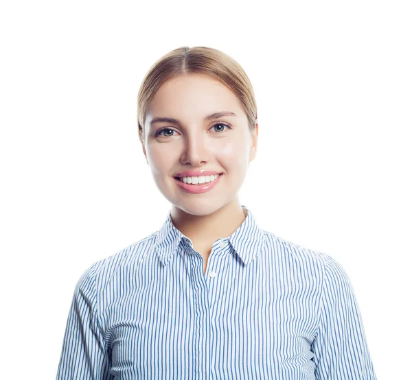 Joven Mujer Feliz Estudiante Mujer Negocios Sonriendo Aislado Sobre Fondo — Foto de Stock