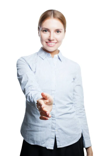 Handshake Isolated Hand Friendly Business Woman Isolated White Background — Stock Photo, Image