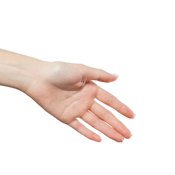 Händeschütteln Isoliert Auf Weißem Hintergrund Frau Beim Händedruck — Stockfoto