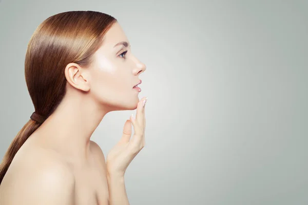 Perfect Woman Beautiful Female Profile White Background Skincare Cosmetology Concept — Stock Photo, Image