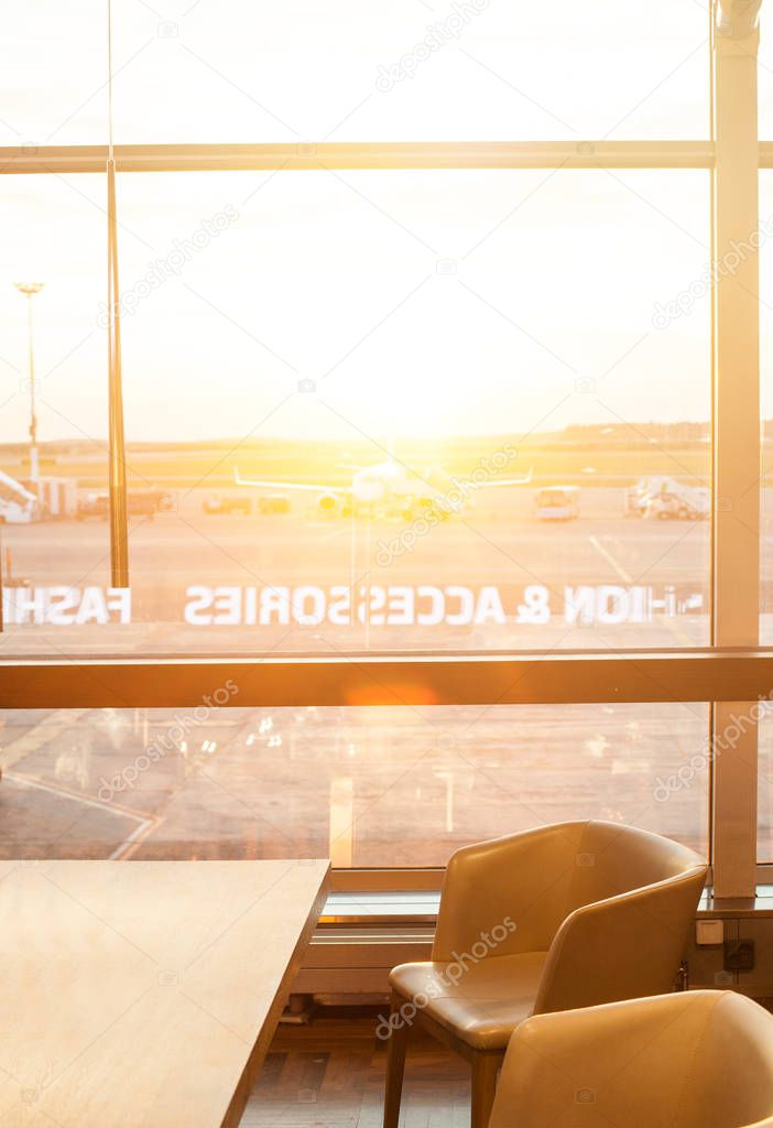 Aerport window in international aerport gate