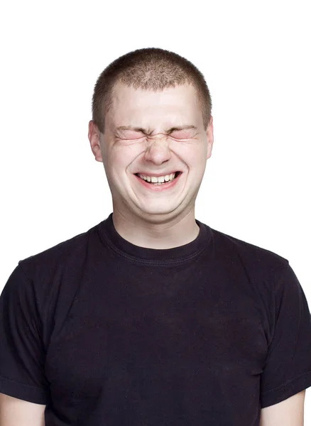 Portrait of young man. Facial expression. laugh face. — Stock Photo, Image
