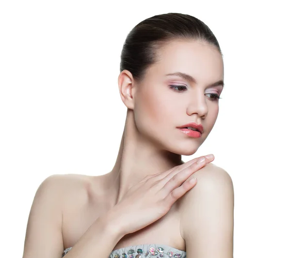Gesunde Modell Frau mit klarer Haut isoliert. Hautpflege — Stockfoto