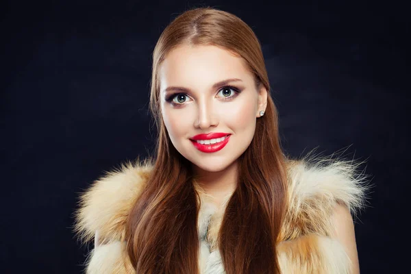 Beautiful woman with long healthy straight hair and makeup