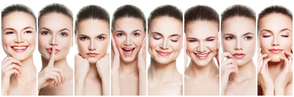 Collage of negative and positive female face expressions. — Stock Photo, Image