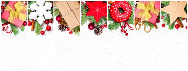 Set natalizio di decorazione natalizia. Composizione collage con regalo , — Foto Stock
