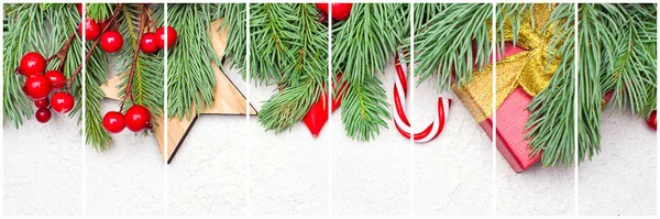 Conjunto de tarjetas de composición navideña con rama de abeto verde de Navidad —  Fotos de Stock
