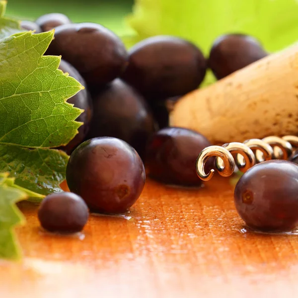 Fond de vin flou avec tire-bouchon, macro — Photo