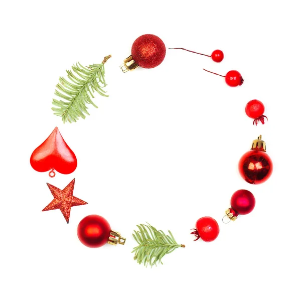 Рождественская круглая композиция. Ягоды Холли, звезды, Рождество — стоковое фото