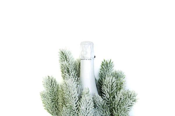 Kerst concept met mousserende wijn fles geïsoleerd — Stockfoto