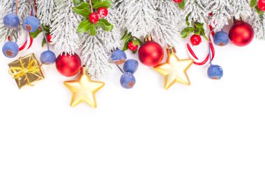 Yeşil Xmas ağaç dal ve Yeni Yıl dekorasyon ile Noel sınırı