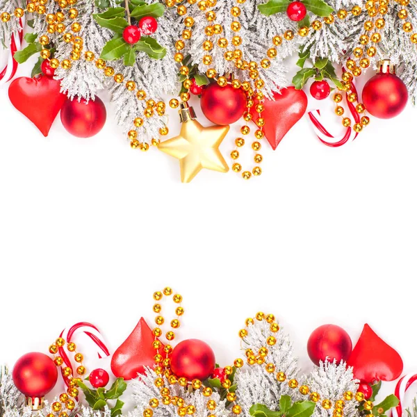 Perfecte kerst grens samenstelling met rode Hulst bessen — Stockfoto