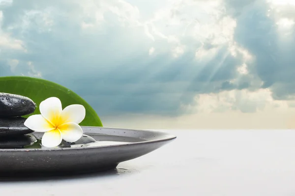 Spa Set avec des pierres de fleurs pour le traitement de massage sur plaque noire . — Photo