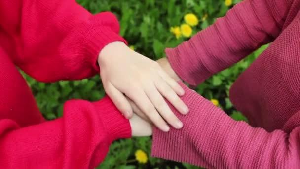 Barnen Händer Tillsammans Palm Palm Händer Vänner — Stockvideo