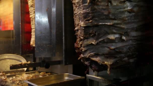 Turco Greco Arabo Stile Pollo Doner Cibo Kebab Chef Preparare — Video Stock