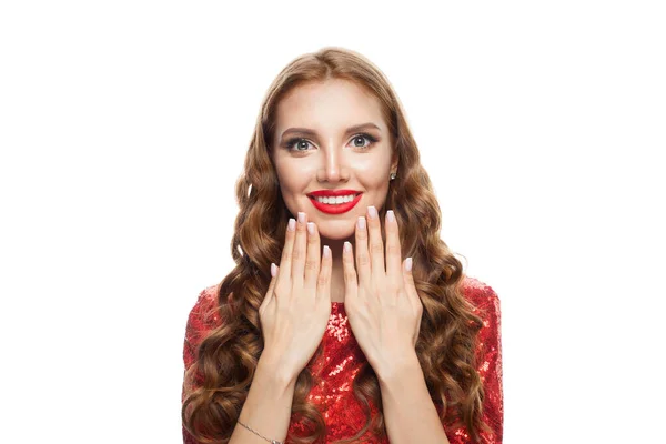 Bela Jovem Mulher Sorridente Com Mãos Manicure Isolado Fundo Branco — Fotografia de Stock