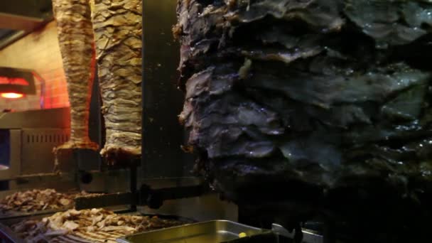 Turco Greco Arabo Stile Pollo Doner Cibo Kebab Chef Preparare — Video Stock