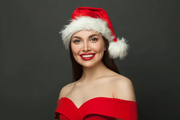 Beautiful Woman Santa Smiling Black Background Christmas Holiday New Year — Stock Photo, Image