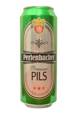 Caransebes, Romanya - 4 Kasım: beyaz, izole bir Perlenbacher bira can studio 4 Kasım 201 üzerinde alınan vurdu
