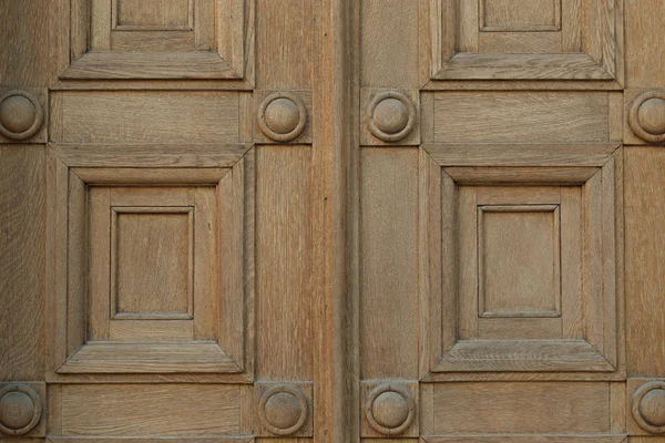 Old Wooden Gate Squares Circles Motif Antique Door Detail Wood — Stock Photo, Image