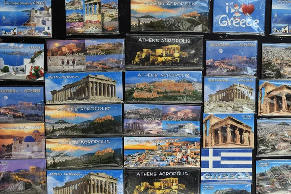 Athens Greece October 2018 Souvenirs Greece Fridge Magnets Greek Landmarks — Stock Photo, Image