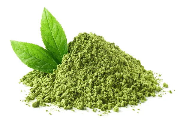 Haldy Matcha Zelený Čaj Prášku Listy Izolované Bílém Pozadí — Stock fotografie