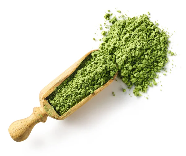 Scoop Green Matcha Tea Powder Isolated White Background Top View — Stock Photo, Image
