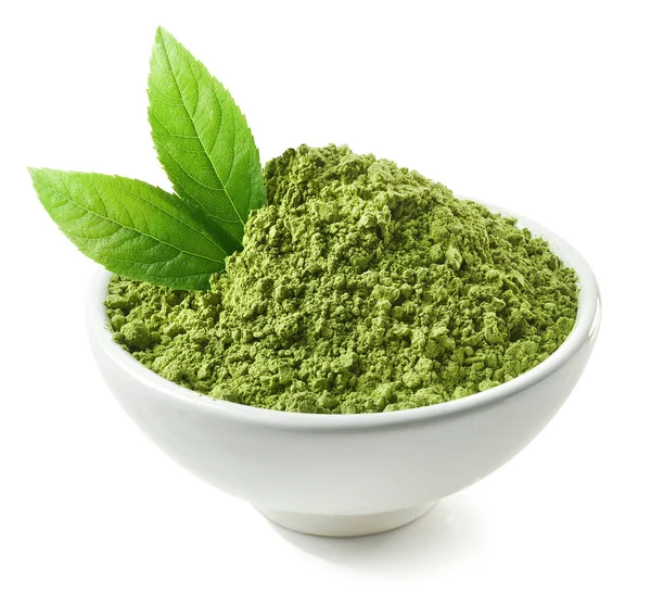 Mísa Matcha Zelený Čaj Prášku Izolovaných Bílém Pozadí — Stock fotografie