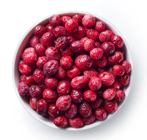 Bowl Freeze Dried Cranberries Isolated White Background Top View — Stock Photo, Image