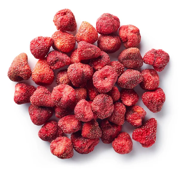 Heap Freeze Dried Strawberries Isolated White Background Top View — Stock Photo, Image