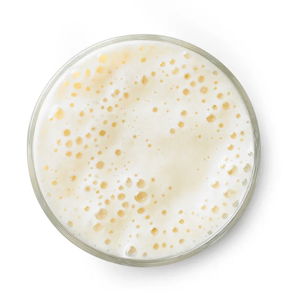 Стакан Бананового Молочного Коктейля Белом Фоне Вид Сверху — стоковое фото
