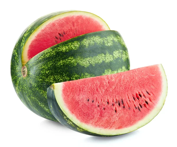 Segment Van Verse Rijpe Watermeloen Geïsoleerd Witte Achtergrond — Stockfoto