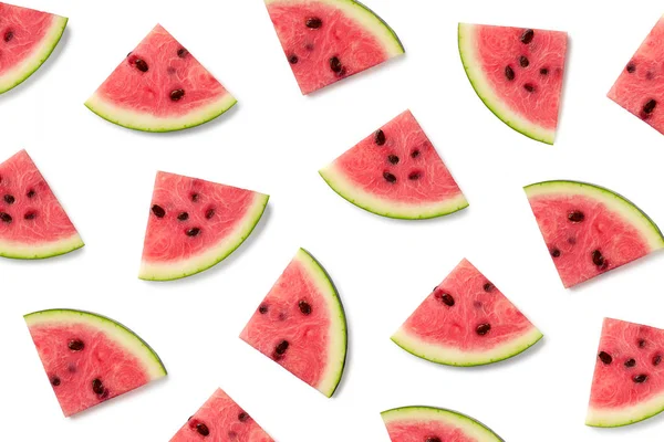 Fruit Pattern Watermelon Slices Isolated White Background Top View Flat — Stock Photo, Image