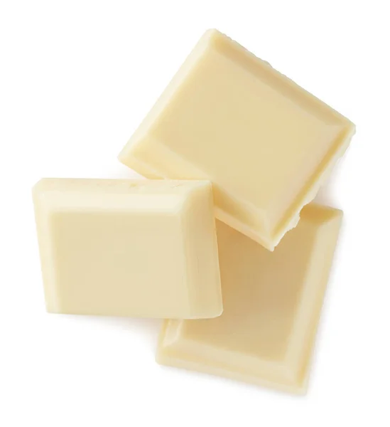 Três Pedaços Chocolate Branco Isolados Fundo Branco Vista Superior — Fotografia de Stock