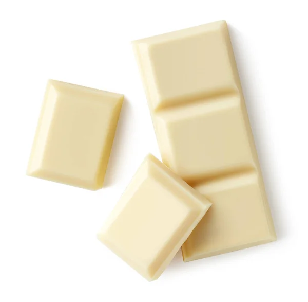 Λευκά Κομμάτια Σοκολάτας Που Απομονώνονται Λευκό Φόντο Top View — Φωτογραφία Αρχείου