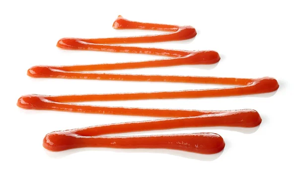 Salpicos de molho de tomate ou ketchup no fundo branco — Fotografia de Stock