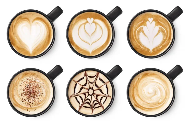 Set Kaffee-Latte oder Cappuccino-Schaum-Kunst — Stockfoto