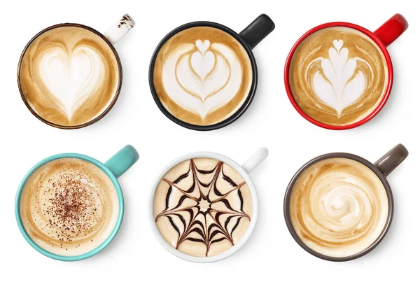 Set Kaffee-Latte oder Cappuccino-Schaum-Kunst — Stockfoto
